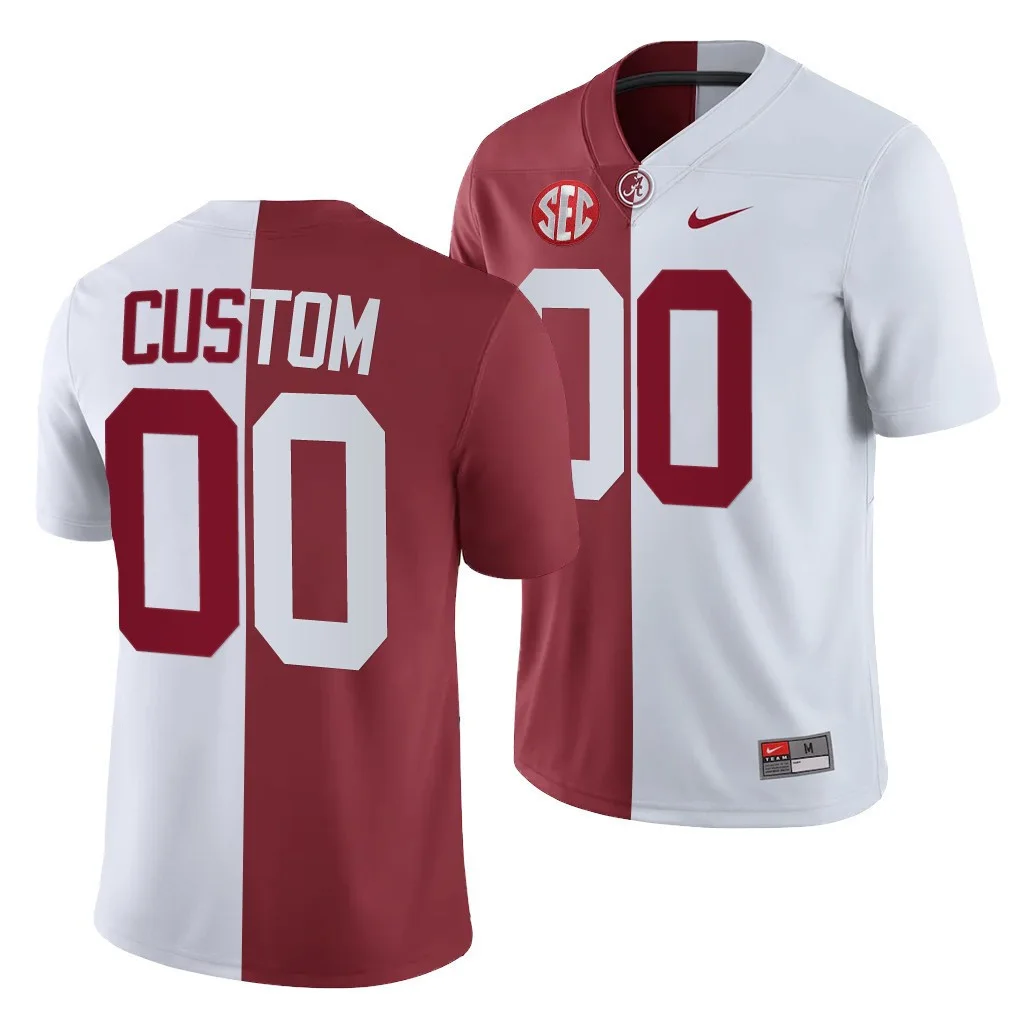 Custom Alabama Jersey for Youth Alabama Crimson Tide Custom 00 White Crimson Split Jersey -