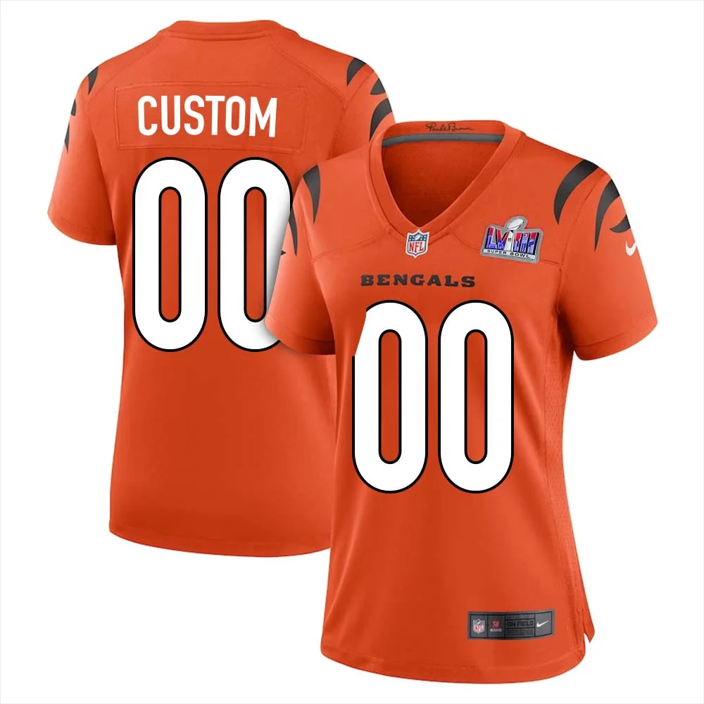 Custom Alternate Orange Bengals Super Bowl LVIII Limited Jersey for Woman -
