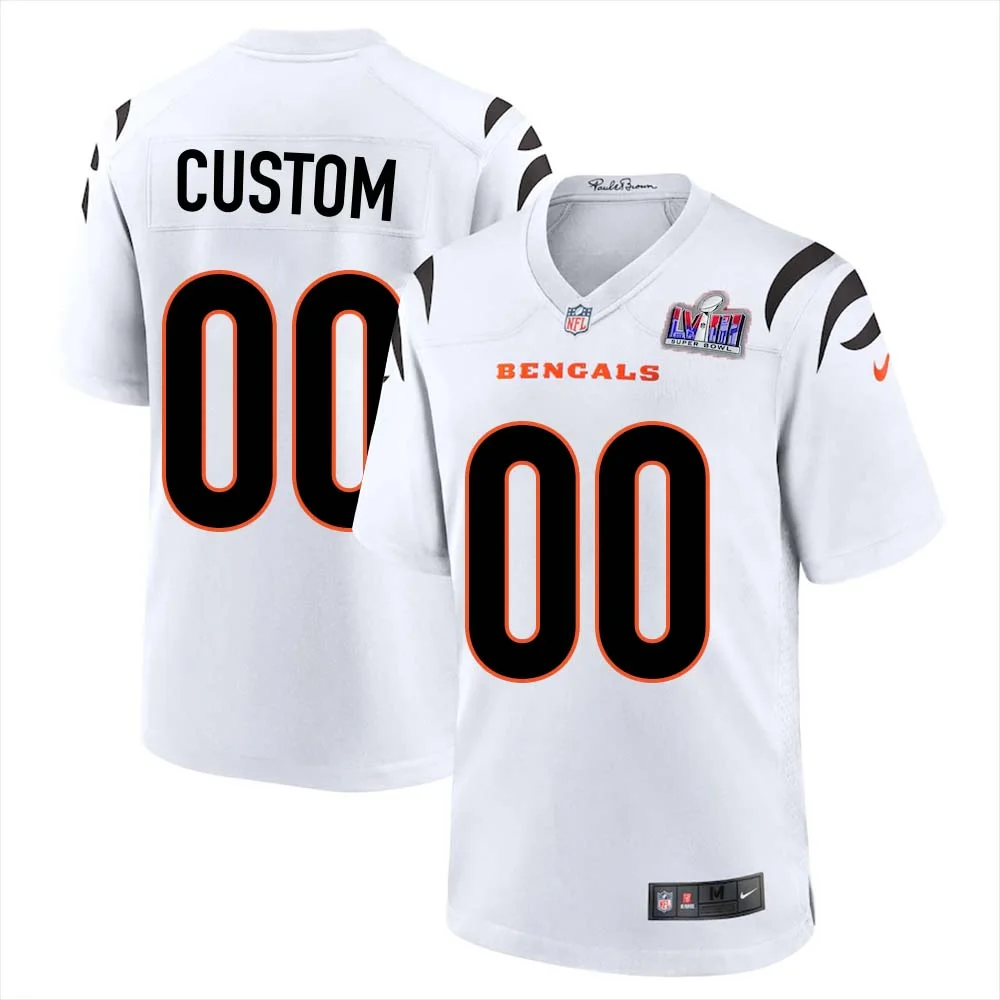 Custom Away White Bengals Super Bowl LVIII Limited Jersey for Man -