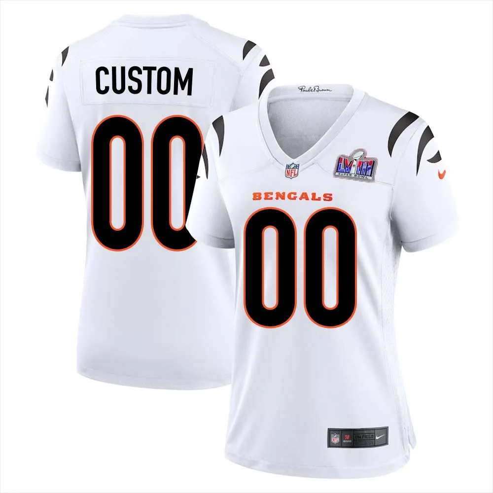 Custom Away White Bengals Super Bowl LVIII Limited Jersey for Woman -