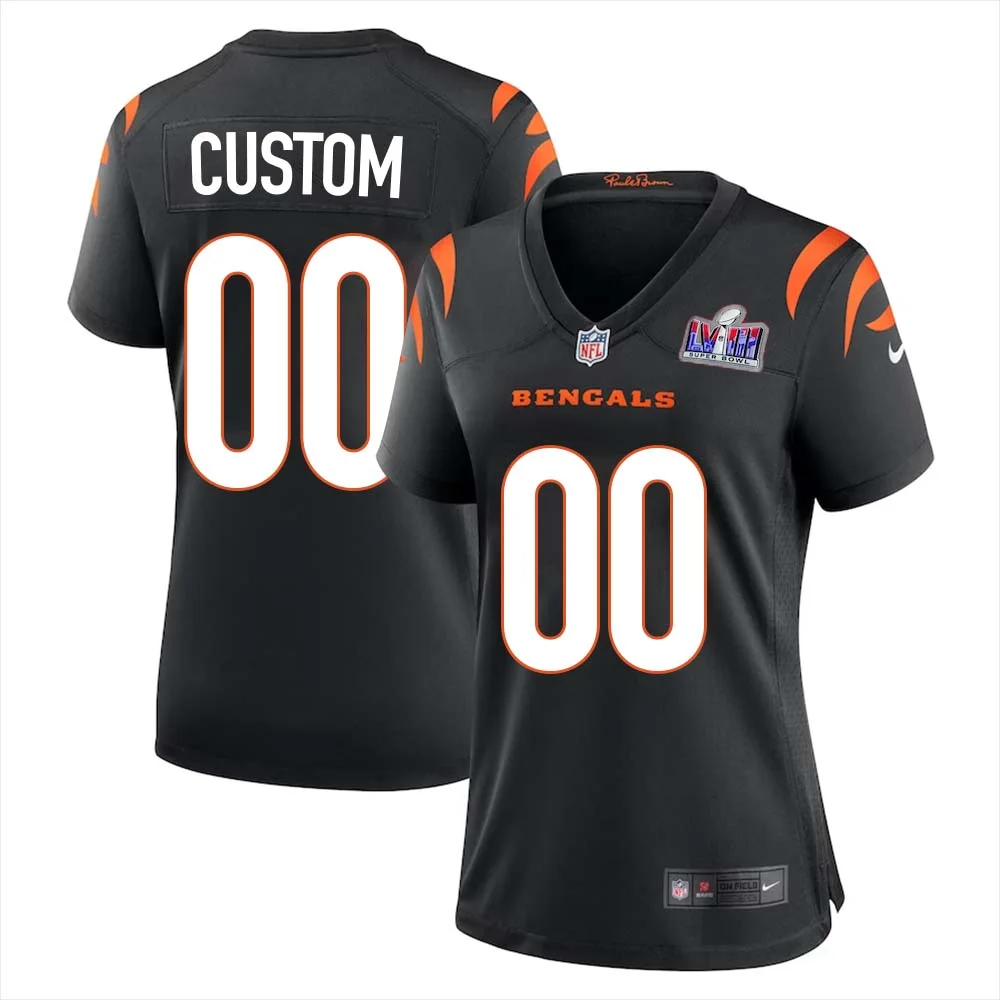 Custom Home Bengals Super Bowl LVIII Limited Black Jersey for Woman -
