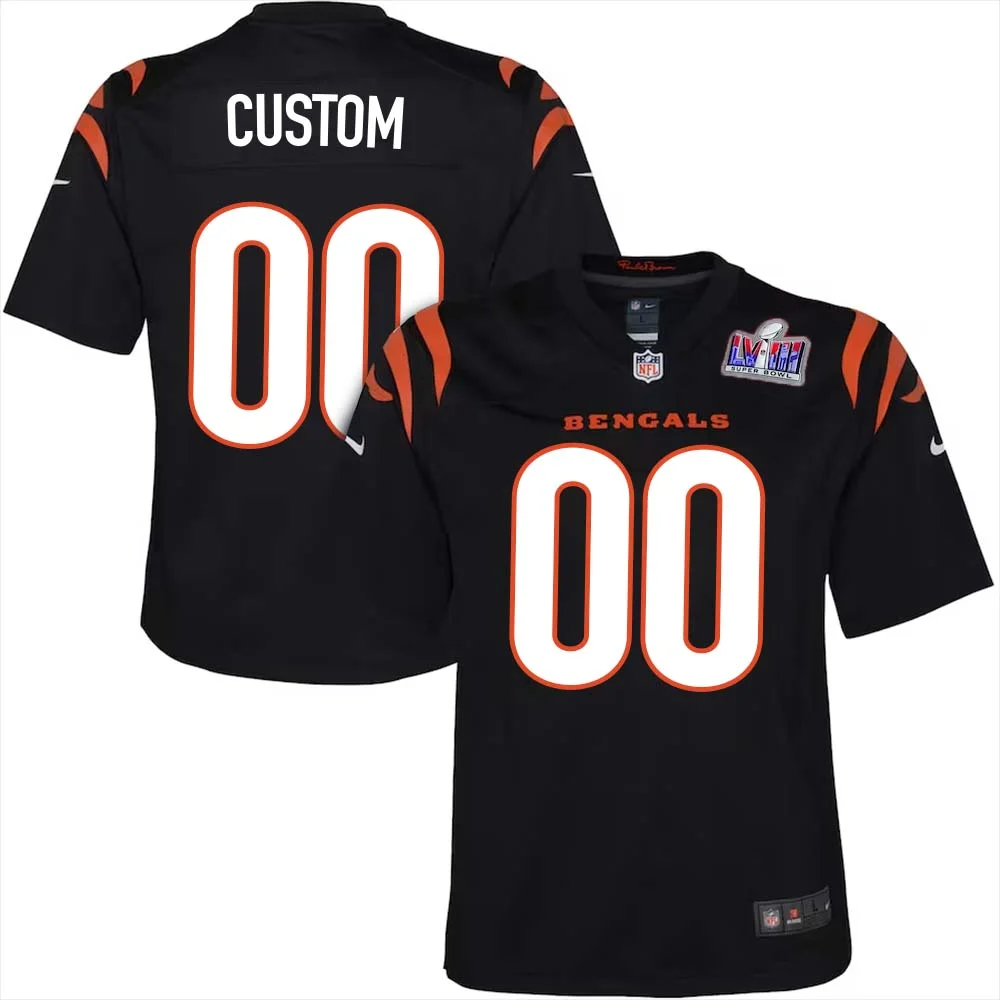 Custom Home Bengals Super Bowl LVIII Limited BLack Jersey for Youth -