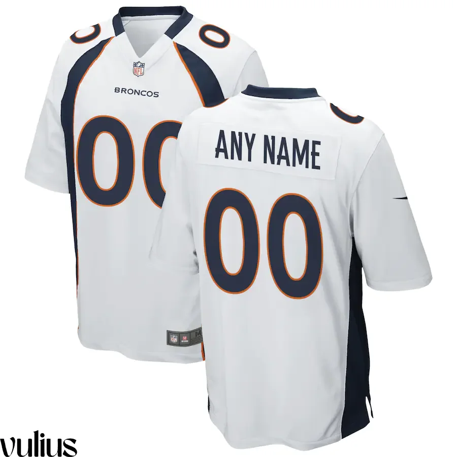 Custom Broncos Jersey, White Men's, Road Game Jersey -
