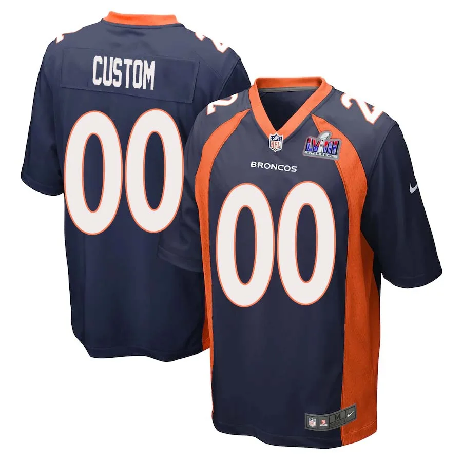 Custom Men Denver Broncos Super Bowl LVIII Alternate Game Player Jersey - Navy -