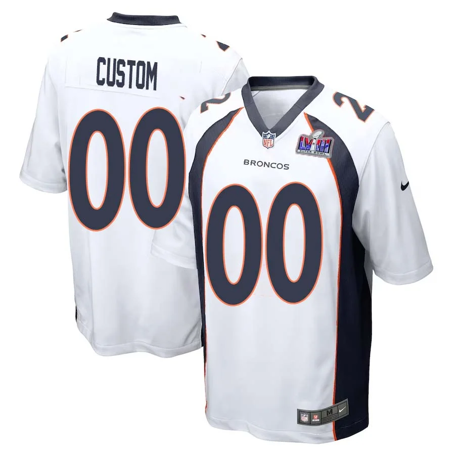 Custom Men Denver Broncos Super Bowl LVIII Game Jersey - White -