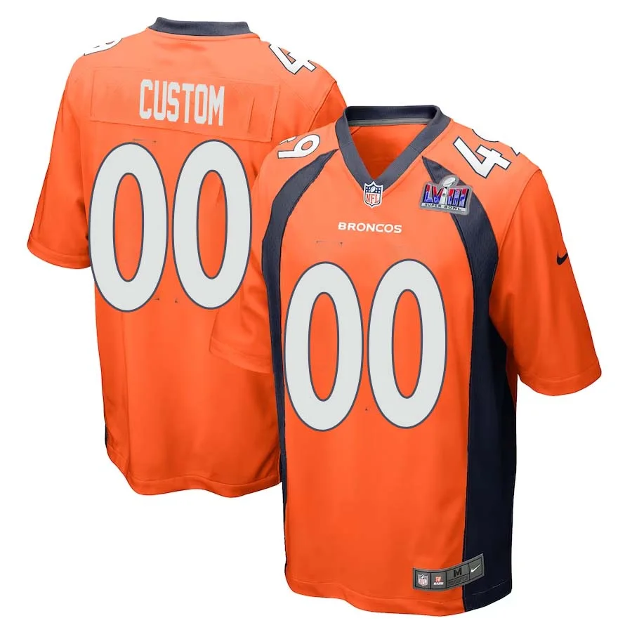 Custom Men Denver Broncos Super Bowl LVIII Home Game Player Jersey - Orange -
