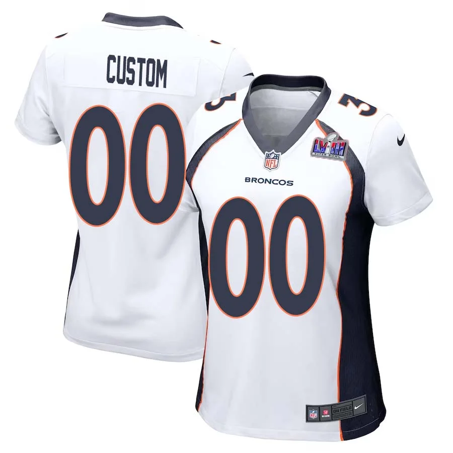 Custom Woman Denver Broncos Super Bowl LVIII Game Jersey - White -