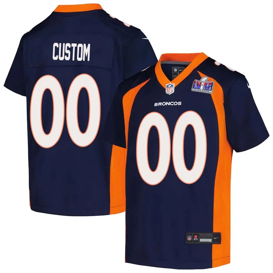 Custom Youth Denver Broncos Super Bowl LVIII Alternate Game Player Jersey - Navy -