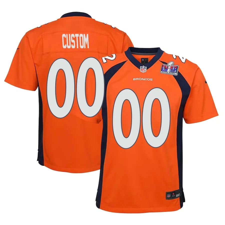 Custom Youth Denver Broncos Super Bowl LVIII Home Game Player Jersey - Orange -