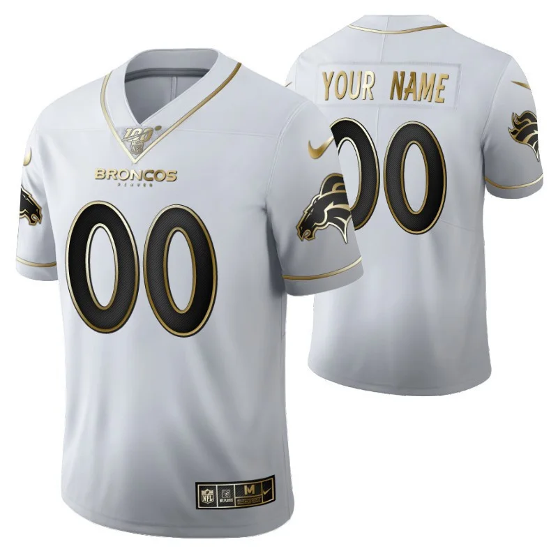 Men's Denver Broncos Custom 100th Season Jersey - White Vapor Limited Golden Edition -