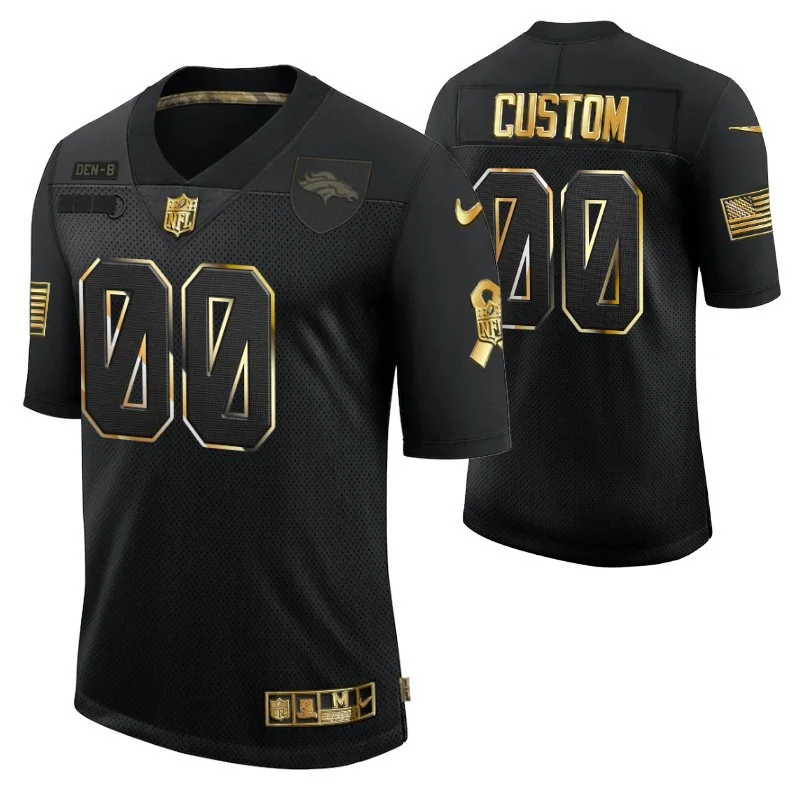 Men's Denver Broncos No. 00 Custom Golden Limited Black Jersey -