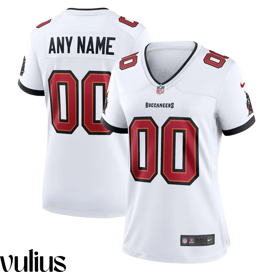 Custom Bucs Jersey, White Woman's, Road Game Custom Jersey -
