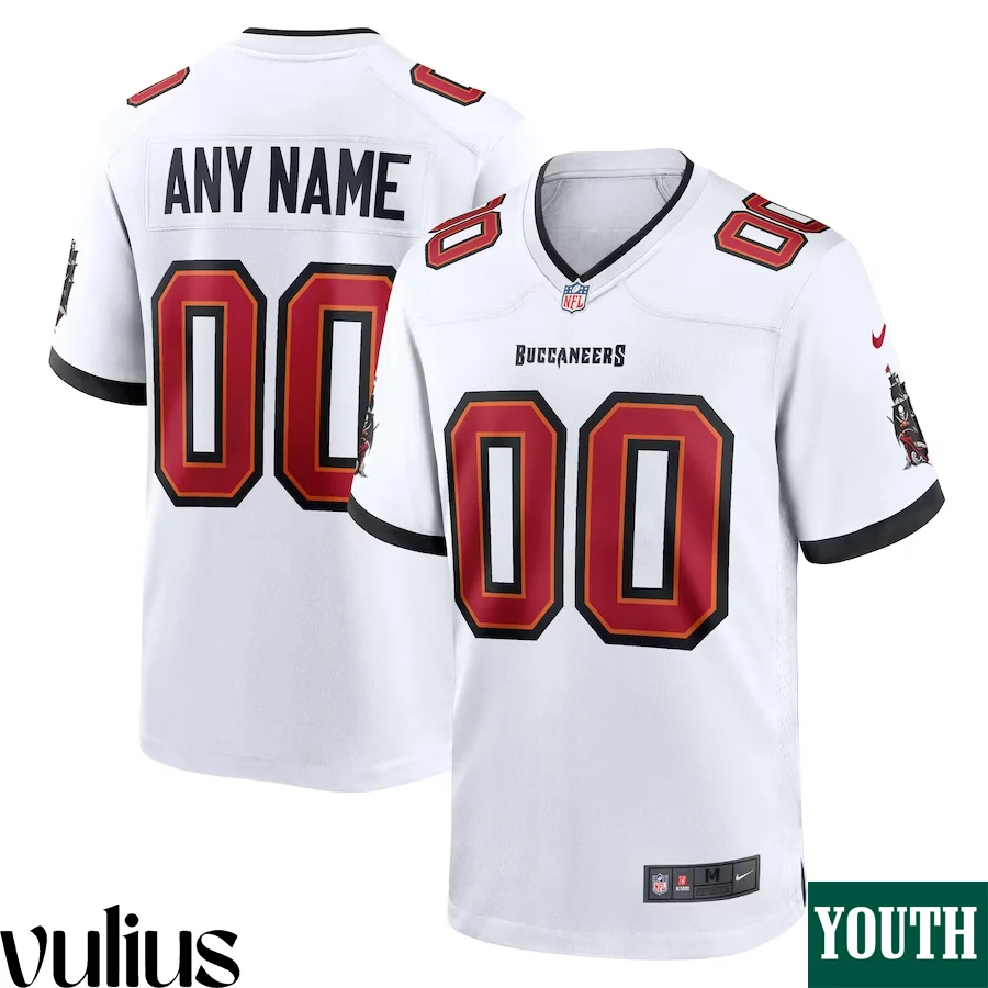Custom Bucs Jersey, White Youth's, Road Game Custom Jersey -