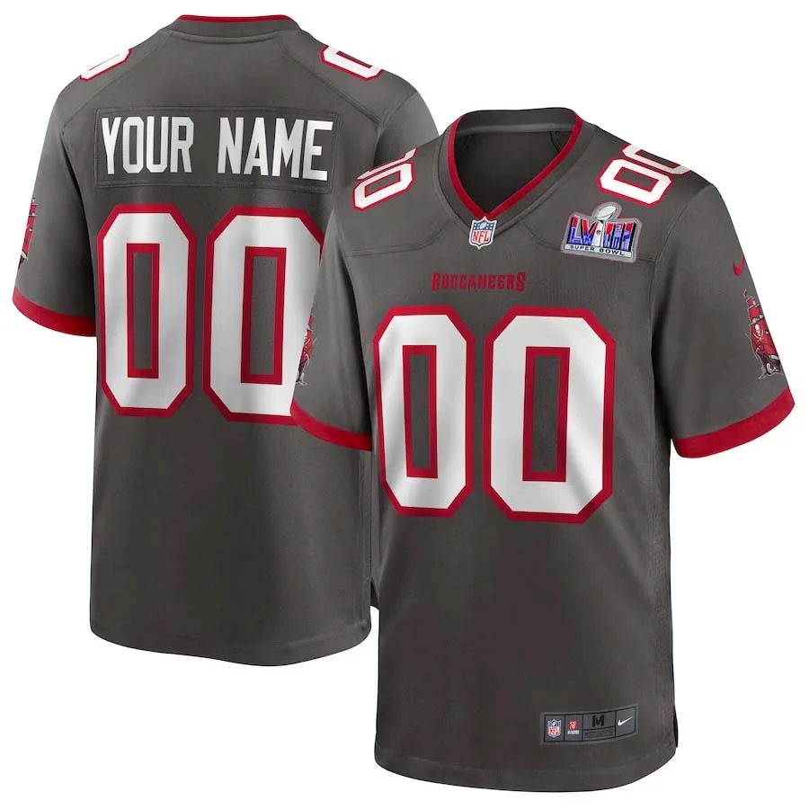 Men Custom Pewter Tampa Bay Buccaneers Super Bowl LVIII Alternate Game Jersey -