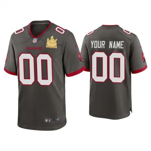 Men's Custom 2021 Tampa Bay Buccaneers #00 Pewter Super Bowl LIV Champions Pewter Game Jersey -