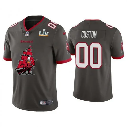 Men's Custom 2021 Tampa Bay Buccaneers #00 Pewter Super Bowl LIV Champions Pewter Team Logo Jersey -