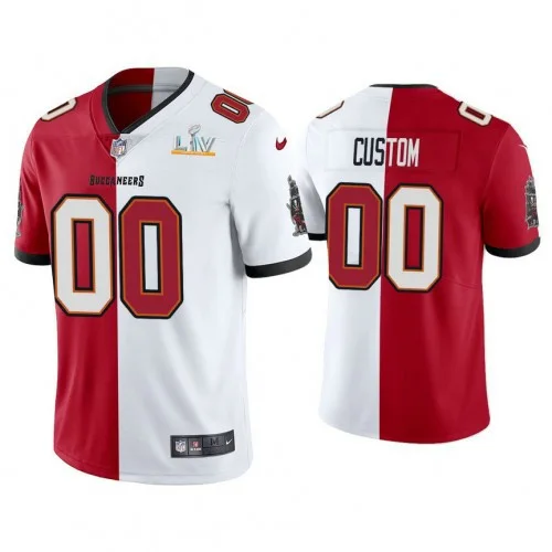 Men's Custom 2021 Tampa Bay Buccaneers #00 Red White Super Bowl LIV Split Jersey -