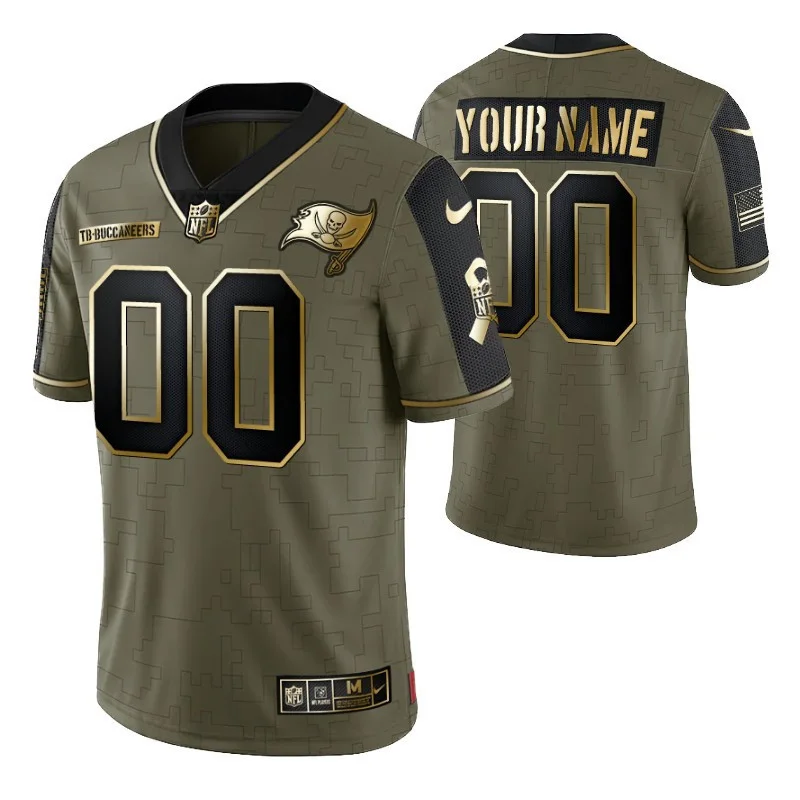 Men's Tampa Bay Buccaneers #0 Custom Olive Gold 2021 Salute To Service Limited Jersey -