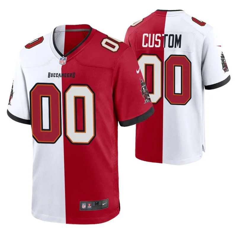 Men's Tampa Bay Buccaneers Custom #00 Split Red White Two Tone Game Jersey -