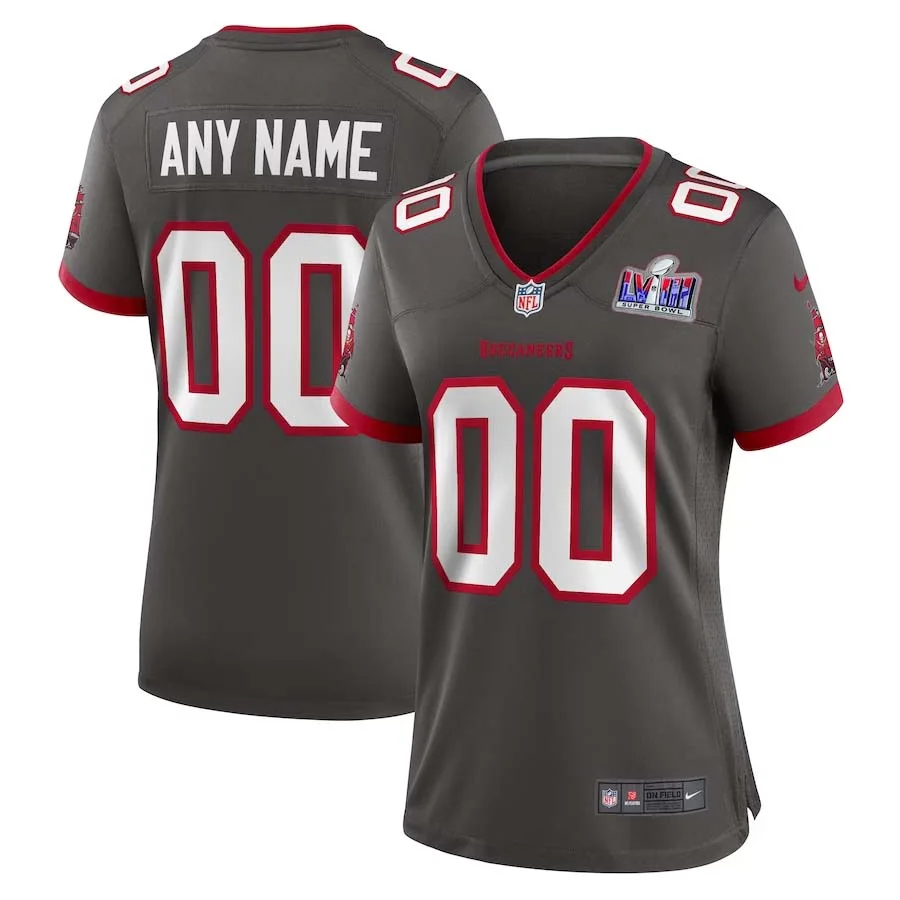 Woman Custom Pewter Tampa Bay Buccaneers Super Bowl LVIII Alternate Game Jersey -