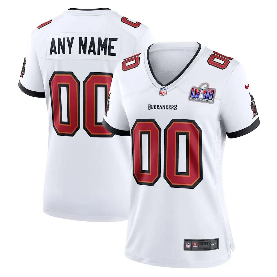 Woman Custom Tampa Bay Buccaneers Super Bowl LVIII White Custom Away Game Jersey -
