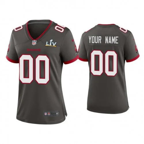 Woman's Custom 2021 Tampa Bay Buccaneers #00 Pewter Super Bowl LIV Pewter Game Jersey -