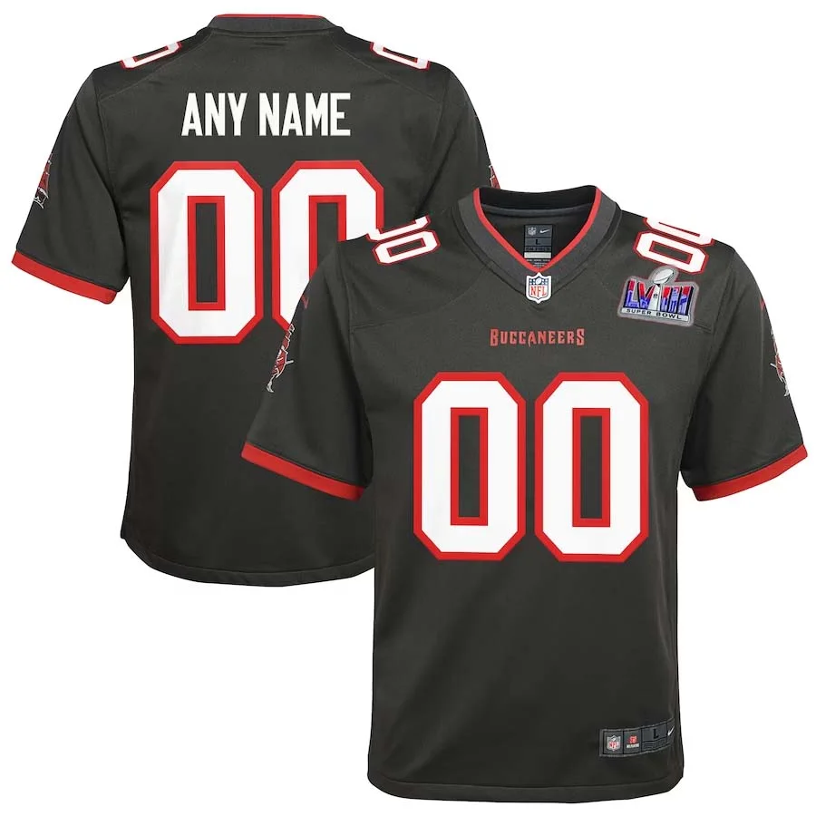 Youth Custom Pewter Tampa Bay Buccaneers Super Bowl LVIII Alternate Game Jersey -