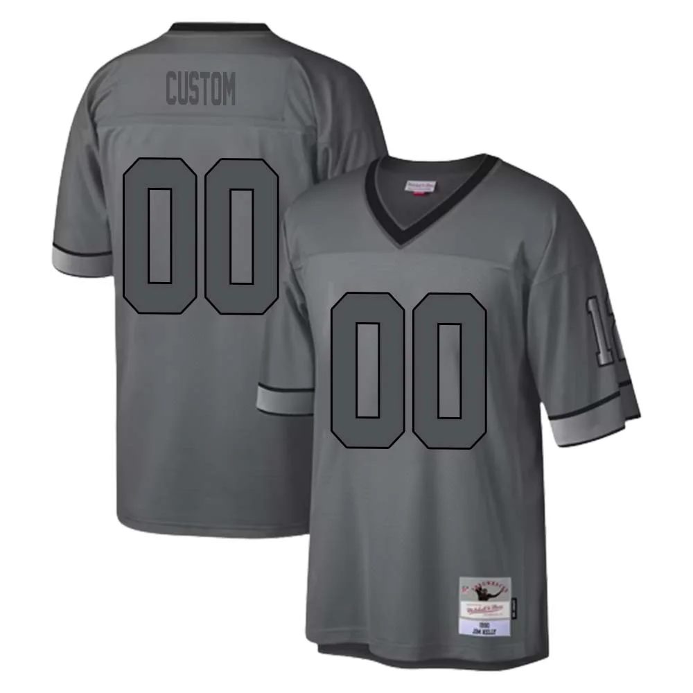 Men Custom Mitchell & Ness Charcoal Buffalo Bills 1990 Retired Player Metal Legacy Jersey -