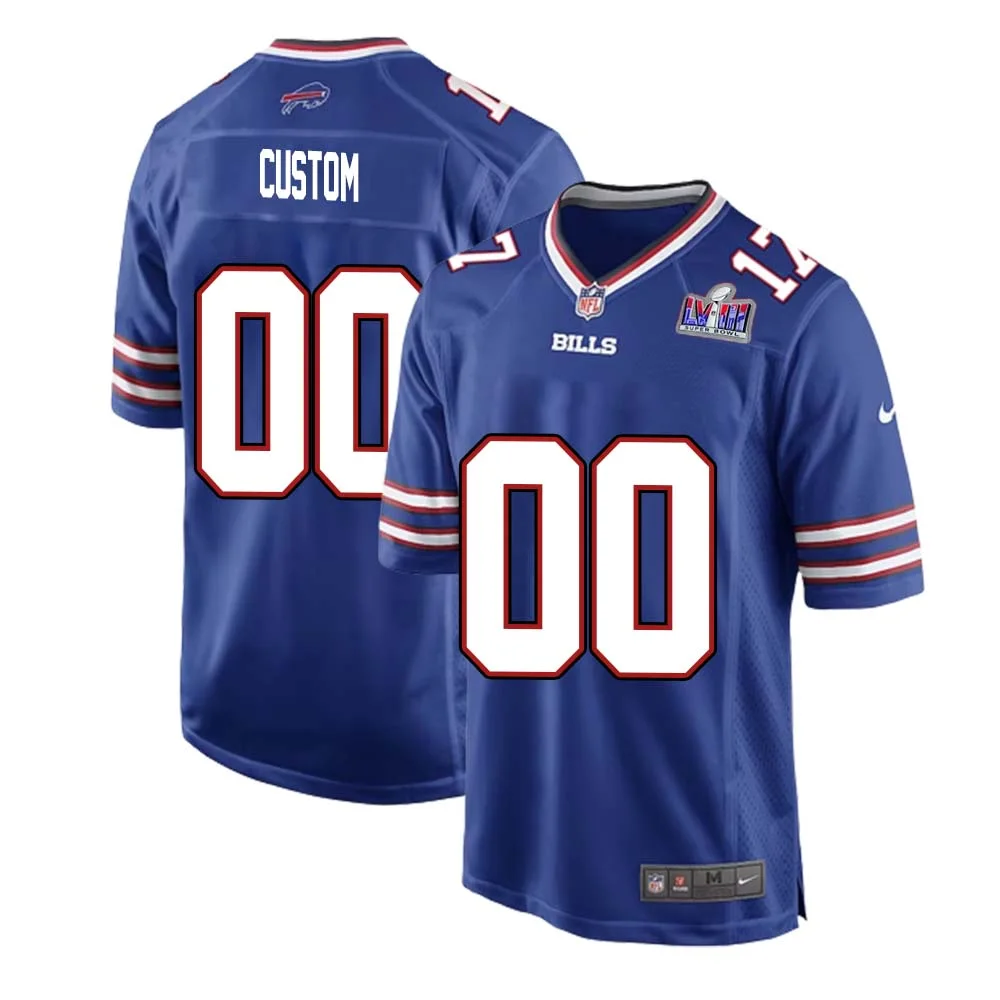 Men Custom Super Bowl LVIII Buffalo Bills Home Game Jersey Royal -
