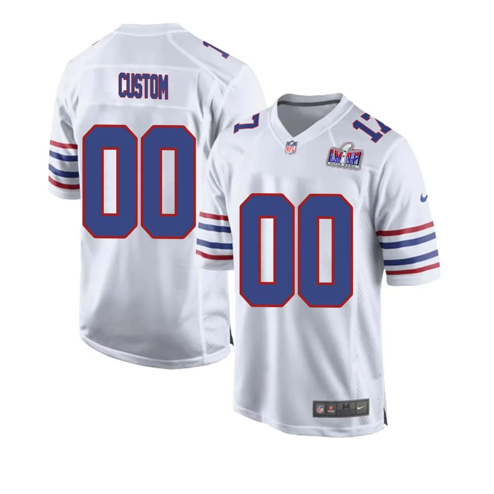 Men Custom Super Bowl LVIII Buffalo Bills Men Away Game Jersey White -