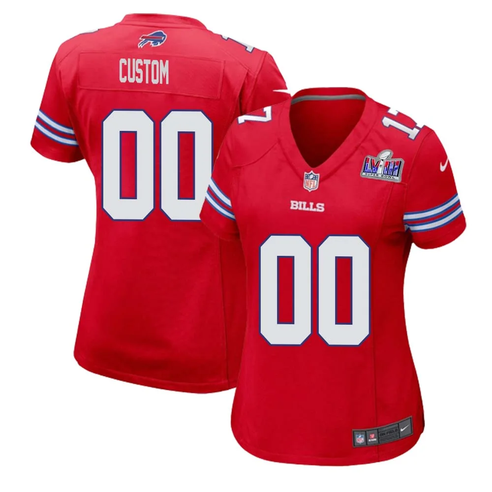 Woman Custom Super Bowl LVIII Buffalo Bills Alternate Game Jersey - White -