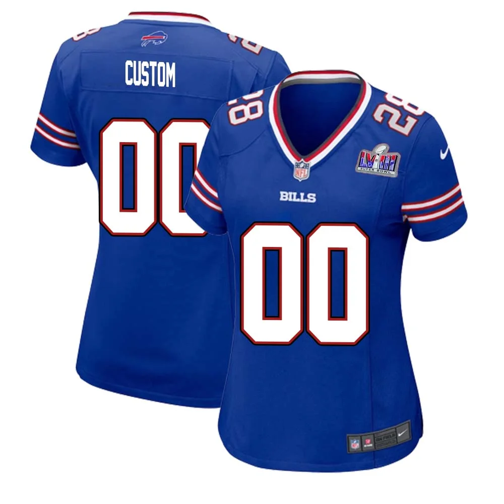 Woman Custom Super Bowl LVIII Buffalo Bills Home Game Jersey Royal -