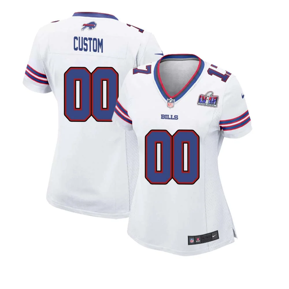 Woman Custom Super Bowl LVIII Buffalo Bills Men Away Game Jersey White -