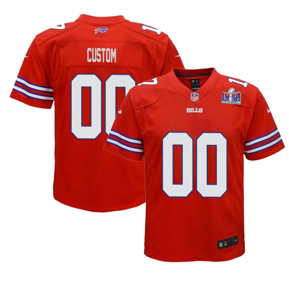 Youth Custom Super Bowl LVIII Buffalo Bills Alternate Game Jersey - White -