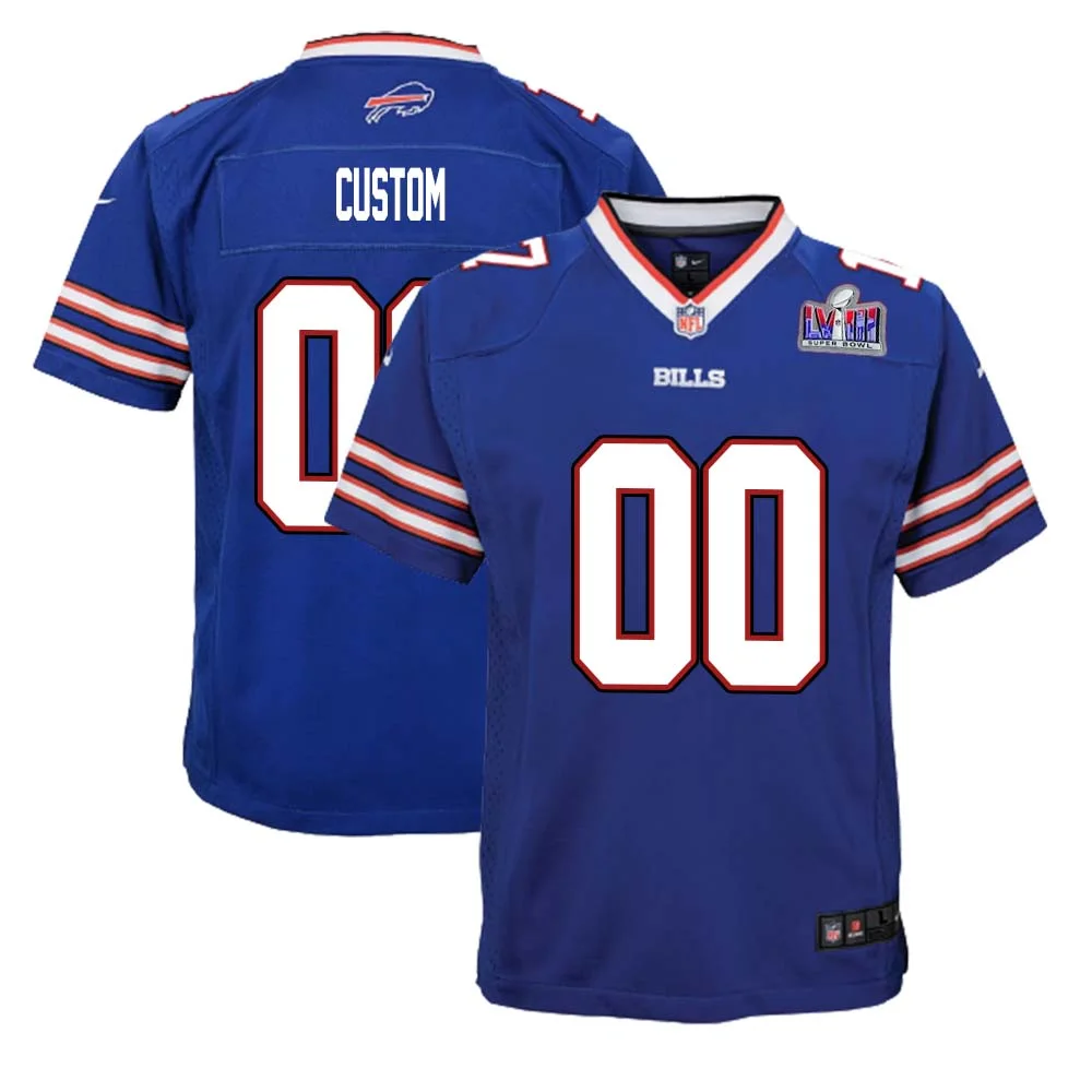 Youth Custom Super Bowl LVIII Buffalo Bills Home Game Jersey Royal -