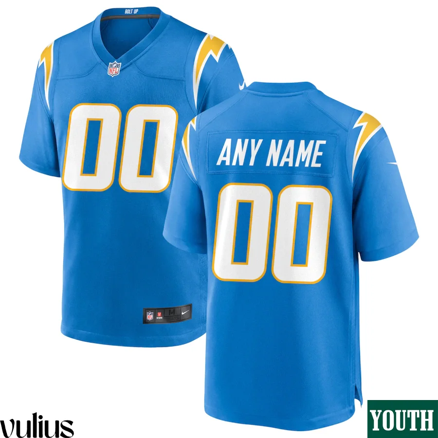 Custom Chargers Jersey, Powder Blue Youth's, Home Custom Game Jersey -