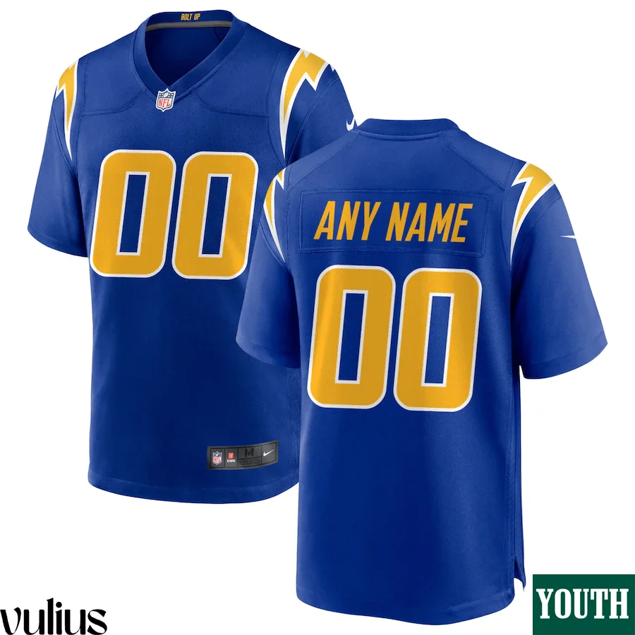 Custom Chargers Jersey, Royal Youth's, Alternate Custom Game Jersey -