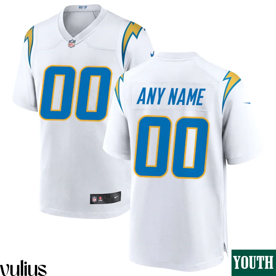Custom Chargers Jersey, White Youth's, Road Custom Game Jersey -