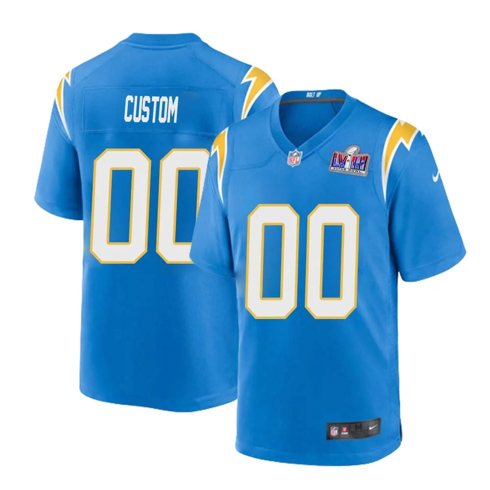 Custom Men Los Angeles Chargers Super Bowl LVIII Home Game Jersey - Powder Blue -