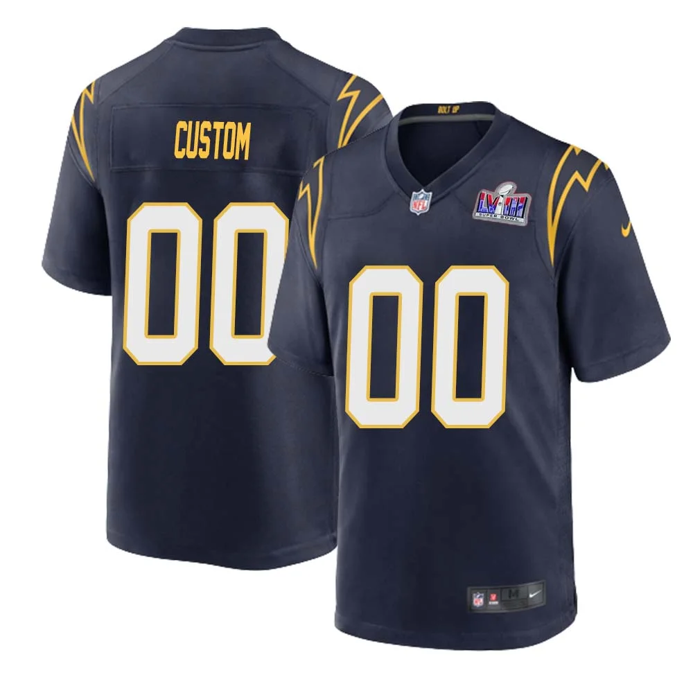 Custom Men Navy Los Angeles Chargers Super Bowl LVIII Alternate Game Jersey -