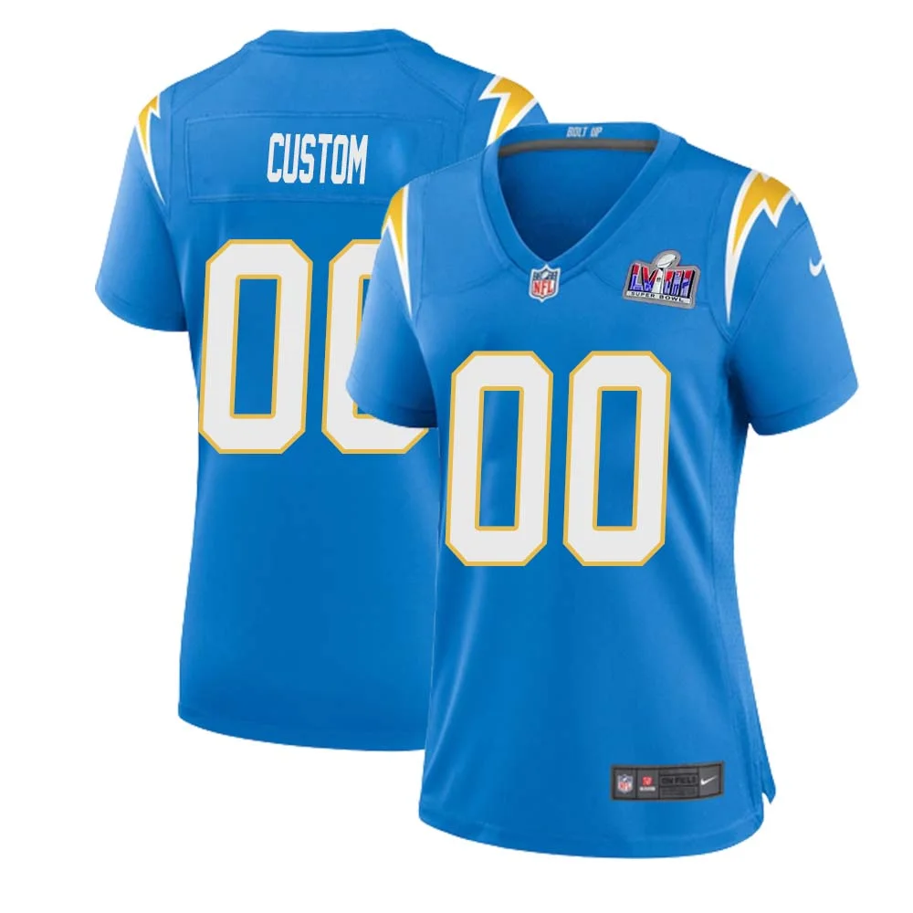 Custom Woman Los Angeles Chargers Super Bowl LVIII Home Game Jersey - Powder Blue -