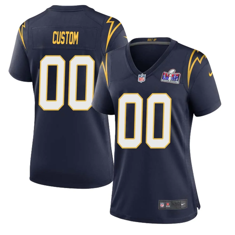 Custom Woman Navy Los Angeles Chargers Super Bowl LVIII Alternate Game Jersey -