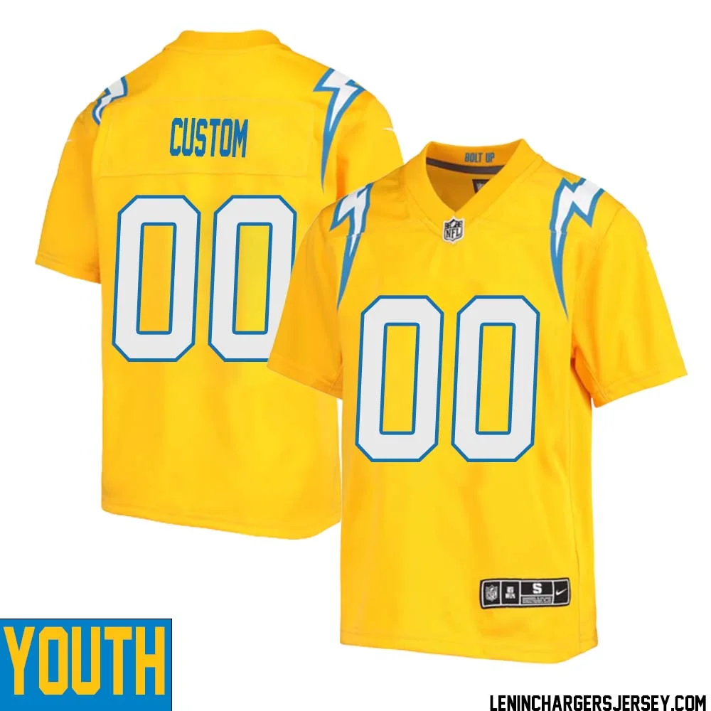 Custom Youth Los Angeles Chargers Inverted Legend Jersey - Gold -
