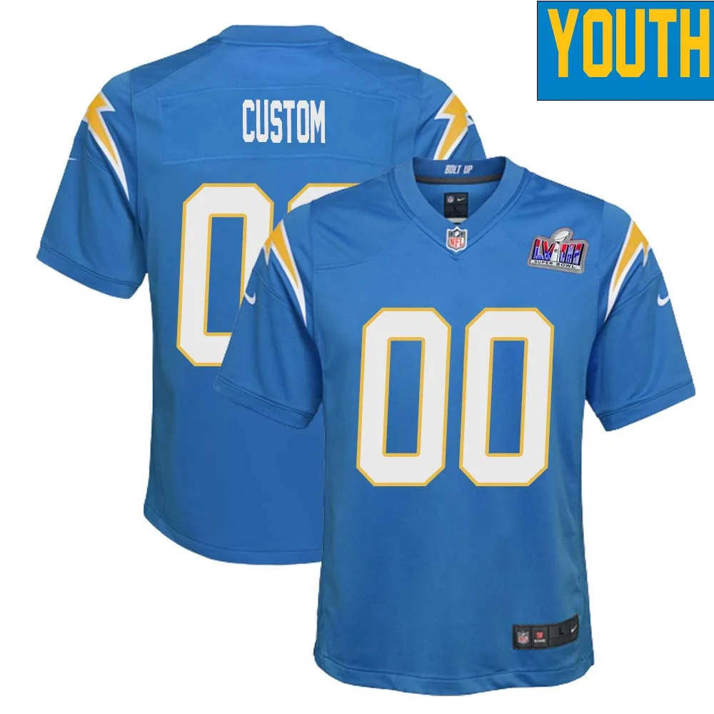 Custom Youth Los Angeles Chargers Super Bowl LVIII Home Game Jersey - Powder Blue -