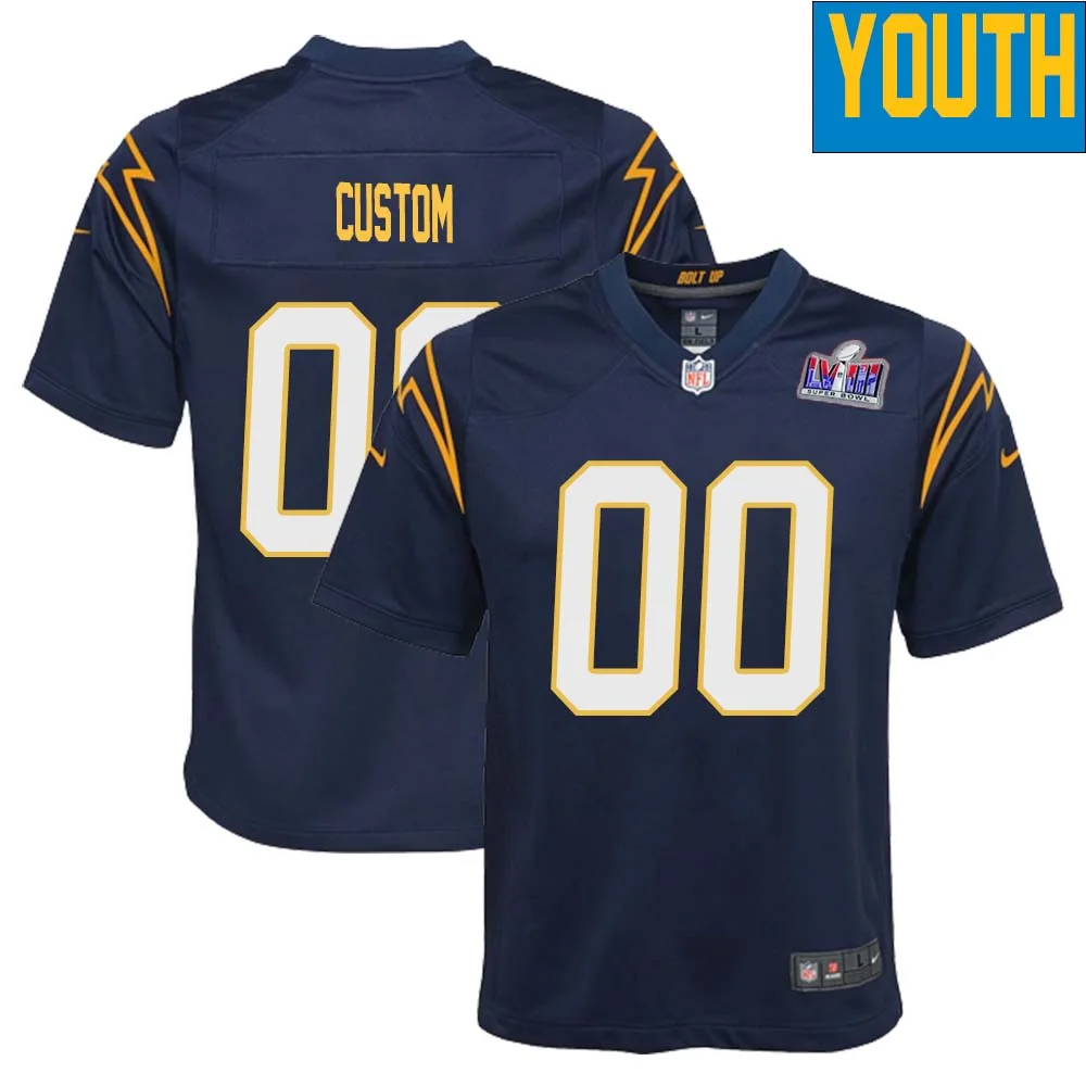 Custom Youth Navy Los Angeles Chargers Super Bowl LVIII Alternate Game Jersey -