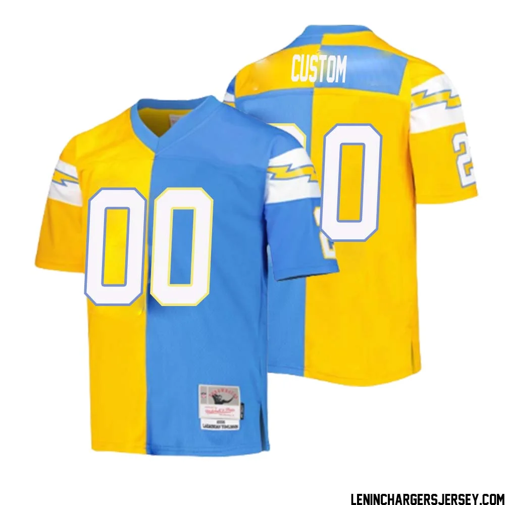 Men Custom Mitchell & Ness Powder Blue Gold Los Angeles Chargers 2002 Split Legacy  Jersey