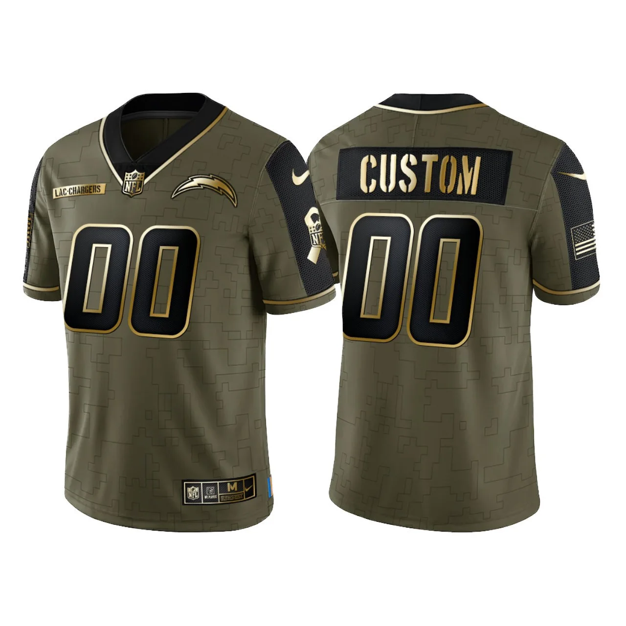 Men's Custom #00 Los Angeles Chargers 2021 Salute To Service Golden Limited Jersey - Olive -