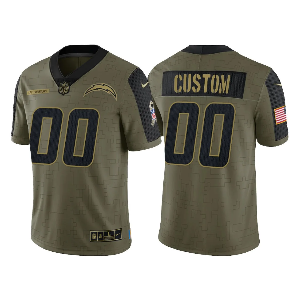 Men's Custom Los Angeles Chargers 2021 Salute To Service Limited Jersey - Olive -