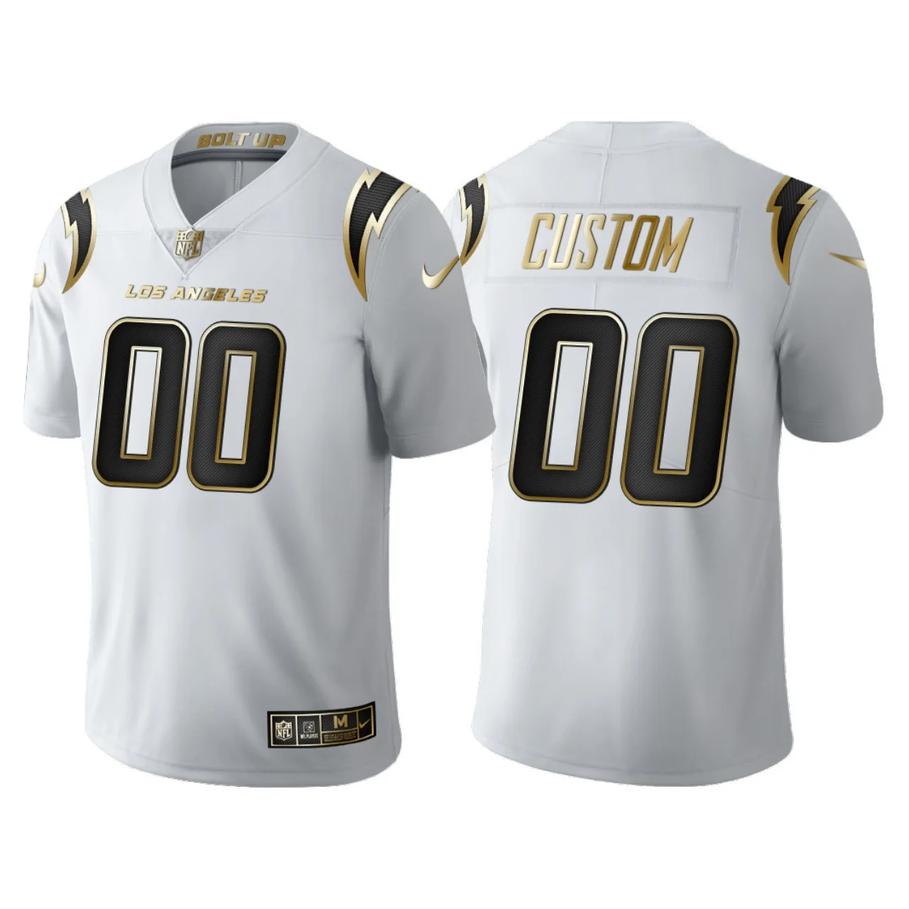 Men's Los Angeles Chargers #00 Custom 2020 White Golden Limited Jersey -