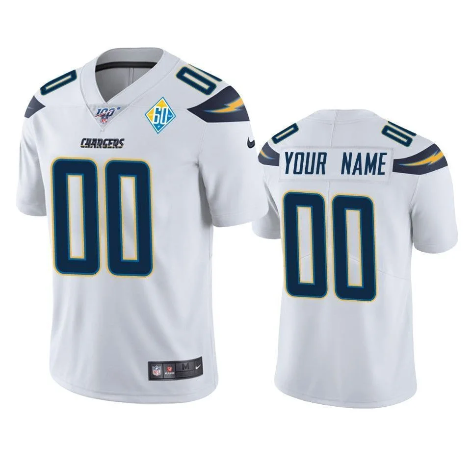 Men's Los Angeles Chargers Custom White 60th Anniversary Vapor Limited Jersey -